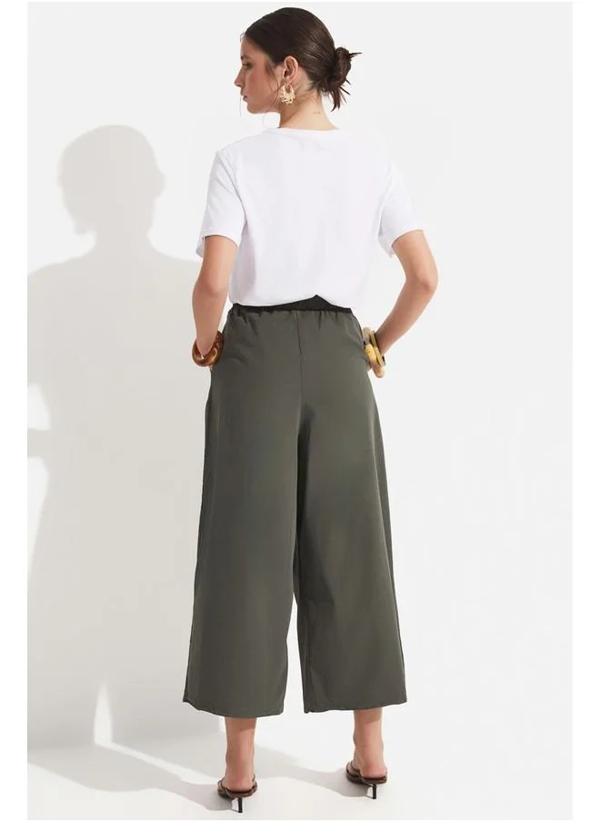 JUNE June Elastic Waist Wide Leg Trouser Khaki