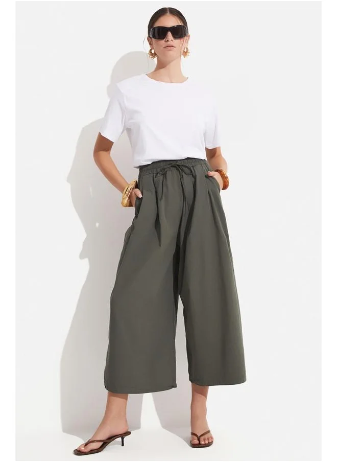 JUNE June Elastic Waist Wide Leg Trouser Khaki