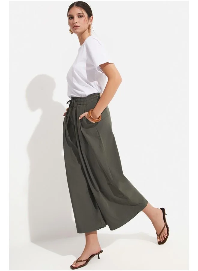 جون June Elastic Waist Wide Leg Trouser Khaki