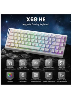 Attack Shark ATTACK SHARK X68 HE 8KHZ Rapid Trigger Keyboard Magnetic Switch,0.01 mm RT Accuracy,Wired RGB 60% Gaming Keyboard TKL with Adjustable Actuation,Snap Tap,Coiled Cable,for PC/Mac(White Contour)  - Image 2