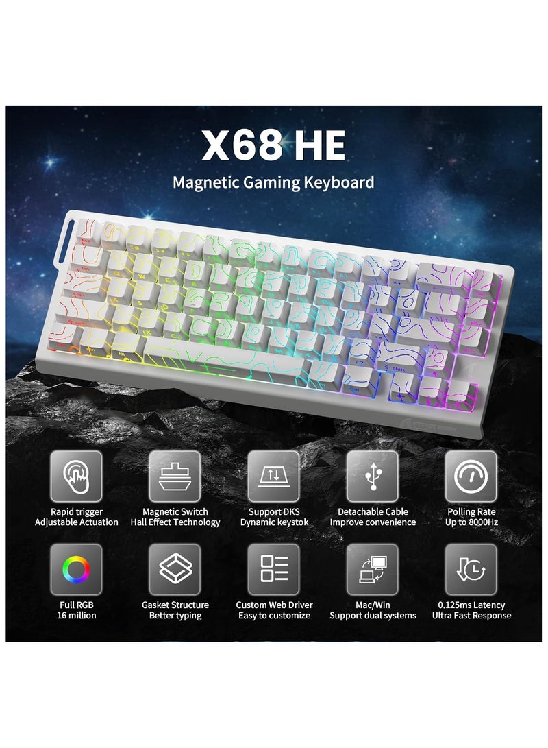 Attack Shark ATTACK SHARK X68 HE 8KHZ Rapid Trigger Keyboard Magnetic Switch,0.01 mm RT Accuracy,Wired RGB 60% Gaming Keyboard TKL with Adjustable Actuation,Snap Tap,Coiled Cable,for PC/Mac(White Contour) - Image 2