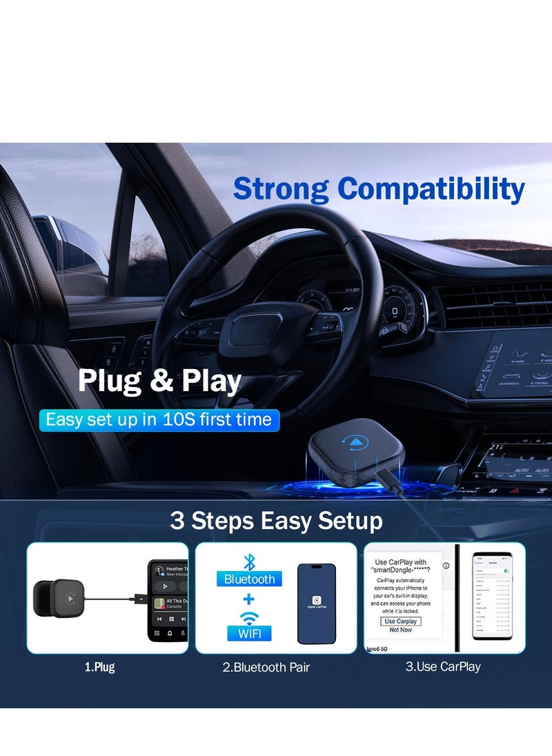 KASTWAVE - Wireless CarPlay & Android Auto Adapter 2024 - Two-Channel Connection, Converts Wired to Wireless, Plug & Play. Auto Connects via 5GHz WiFi for Cars from 2015+, Black - Image 1