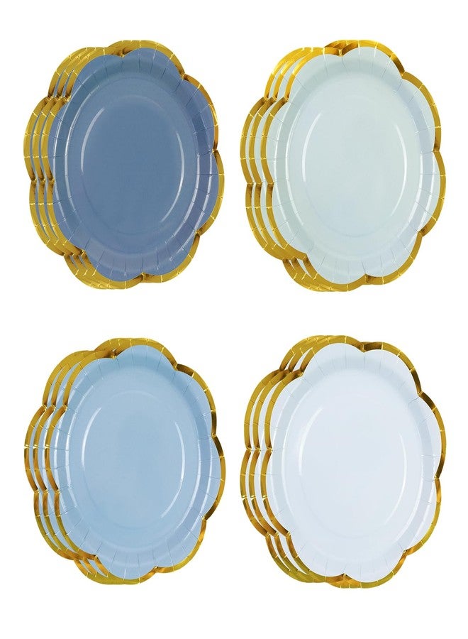 HiEnjoin 48 Pcs Dusty Blue Paper Plates 7 Inch Disposable Plates Gold Foil Edge Dessert Cake Plates Tea Party Supplies for Baby Shower Bridal Shower Wedding Birthday - Image 1
