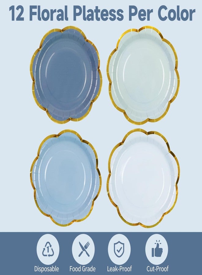 HiEnjoin 48 Pcs Dusty Blue Paper Plates 7 Inch Disposable Plates Gold Foil Edge Dessert Cake Plates Tea Party Supplies for Baby Shower Bridal Shower Wedding Birthday - Image 3