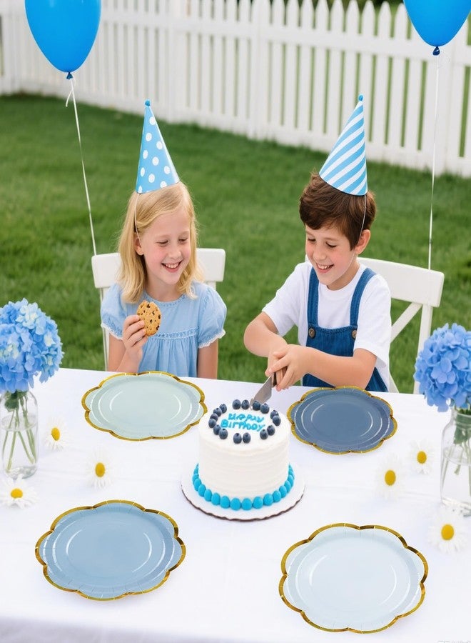 HiEnjoin 48 Pcs Dusty Blue Paper Plates 7 Inch Disposable Plates Gold Foil Edge Dessert Cake Plates Tea Party Supplies for Baby Shower Bridal Shower Wedding Birthday - Image 4