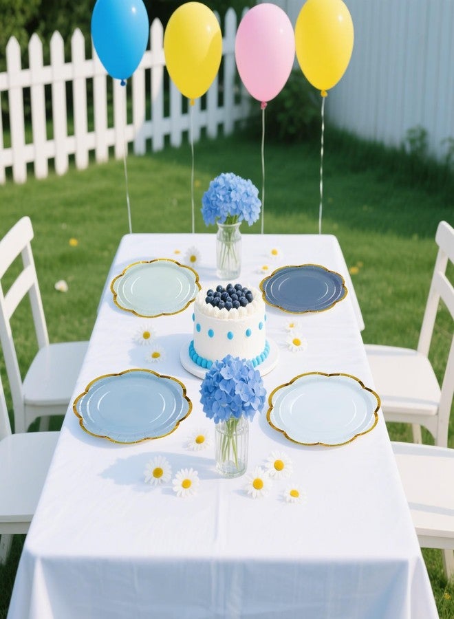 HiEnjoin 48 Pcs Dusty Blue Paper Plates 7 Inch Disposable Plates Gold Foil Edge Dessert Cake Plates Tea Party Supplies for Baby Shower Bridal Shower Wedding Birthday - Image 5