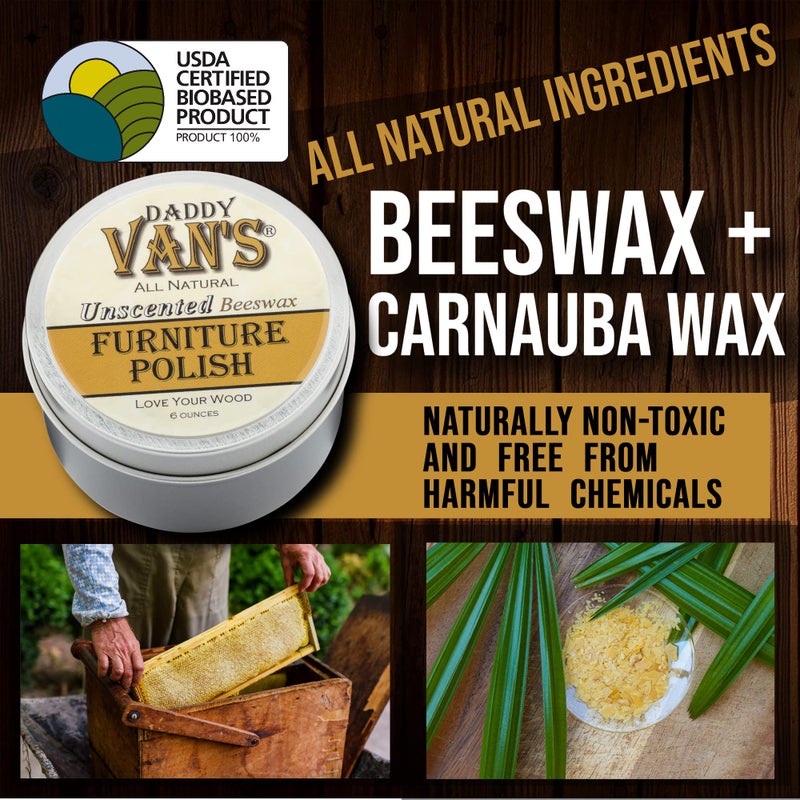 Daddy Van's All Natural Beeswax Furniture Polish â€“ Unscented, Food-Safe Wood Wax for Furniture, Cabinets, Antiques & Butcher Blocks â€“ Non-Toxic, Conditioning & Protective Finish for Wood Surfaces - Image 5