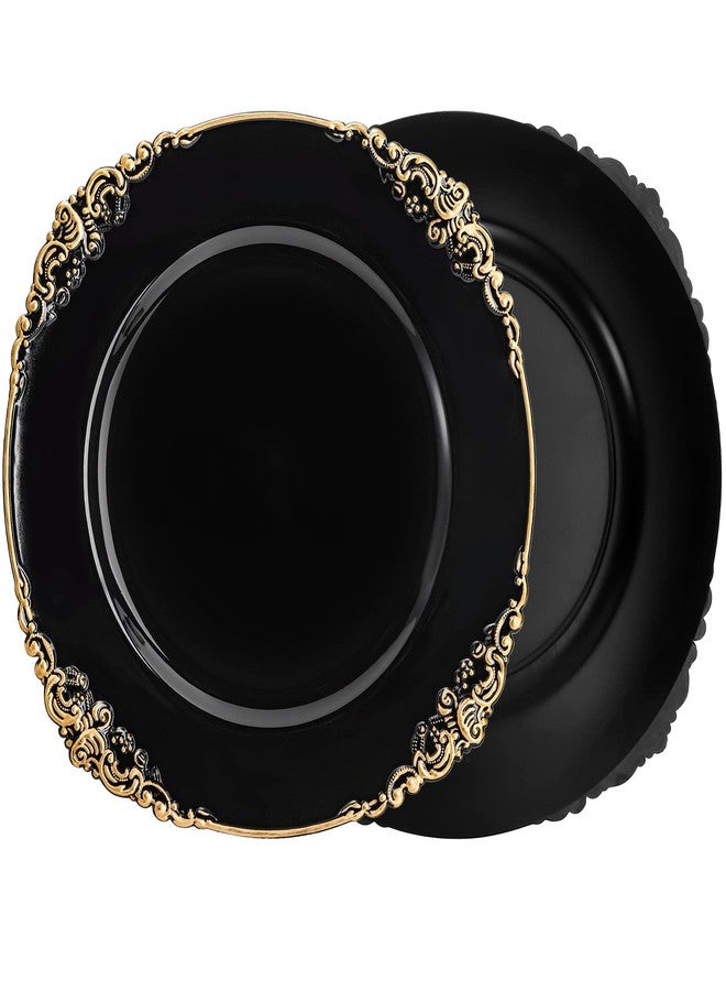 Okllen 12 Pack Black Charger Plates with Floral Trim, 13" Plastic Vintage Black Chargers for Dinner Plates for Catering, Wedding, Tabletop Setting - Image 4