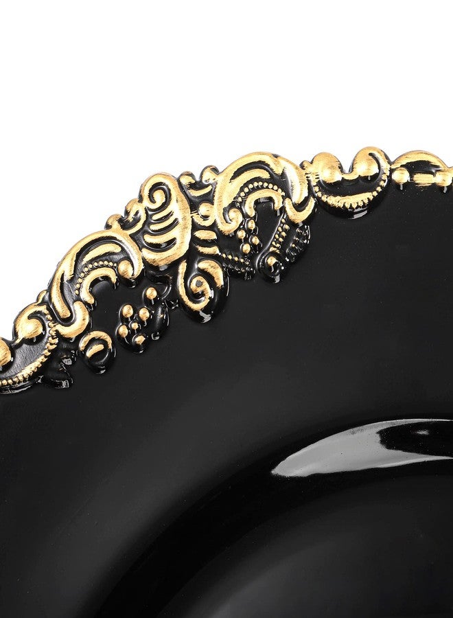 Okllen 12 Pack Black Charger Plates with Floral Trim, 13" Plastic Vintage Black Chargers for Dinner Plates for Catering, Wedding, Tabletop Setting - Image 5