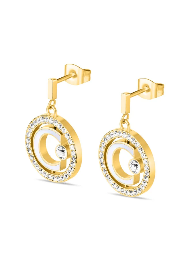 CERRUTI 1881 Cerruti 1881 Marque Earrings – Iconic 'C' Logo with Mother of Pearl & Crystal Accents – Timeless Elegance & Sophisticated Design