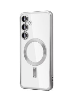 Generic For Samsung Galaxy S24 Silicone Transparent Back Case with Platinum Frame , Mag-Safe For Wireless Charging and Camera Lens Protector Compatible With Samsung Galaxy S24 (6.2'') (Clear&Silver)  - Image 1