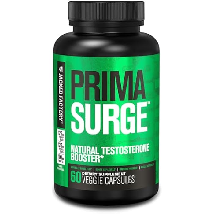 Jacked Factory Testosterone Booster for Men PRIMASURGE - w/Tongkat Ali, PrimaVie, Ashwagandha - Boost Vitality, Muscle Growth & Energy | Natural Test Booster Supplement - 60 Veggie Pills - Image 1