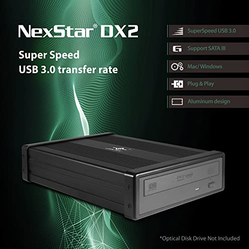 Vantec حاوية خارجية Vantec NexStar DX2 USB 3.0، مصممة لمحرك Blu-Ray/CD/DVD SATA بحجم 5.25"، الجيل الثاني DX، سبائك الألمنيوم، تناسب أي عمق لمحرك بصري، متوافقة مع TAA، قابلة للتبديل الساخن USB (NST-540S3-BK) - Image 2