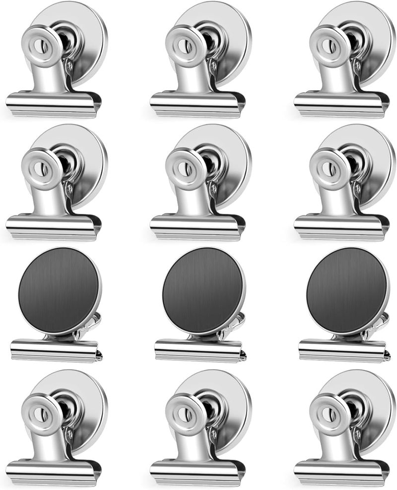 Rexez Pack of 6 Strong Magnetic Clips | Silver Metal Magnet Clips for Fridge, Whiteboard & Magnetic Board | Scratch-Resistant Heavy-Duty Clips for Photos, Notes, Bags & DIY Use - Image 1