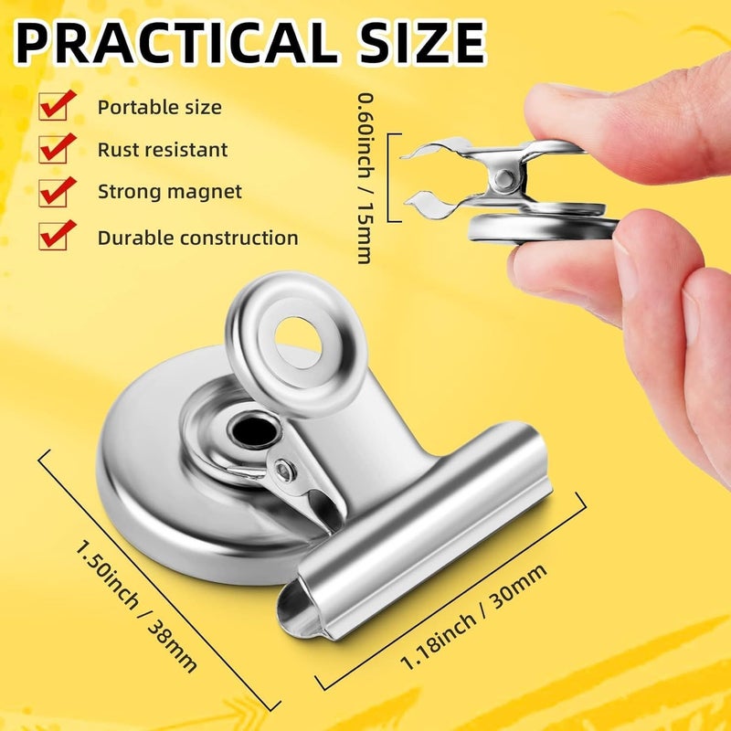 Rexez Pack of 6 Strong Magnetic Clips | Silver Metal Magnet Clips for Fridge, Whiteboard & Magnetic Board | Scratch-Resistant Heavy-Duty Clips for Photos, Notes, Bags & DIY Use - Image 2