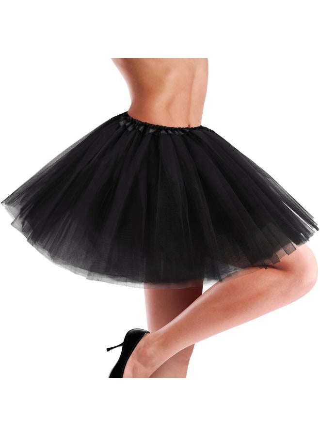 Sarfel Tutu for Women Adults 5 Layered Tulle Skirt Halloween Tutu Skirts for Women 80S Tutu Adult Tutus Fluffy Skirt Running, Black（15.7" Length）, One size - Image 1