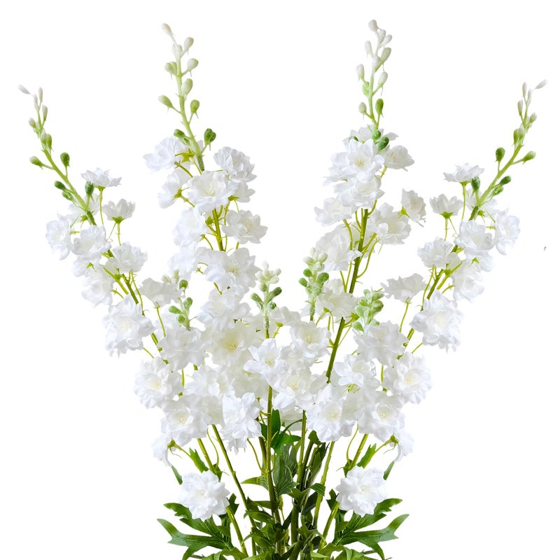 زهور الدلفينيوم الاصطناعية البيضاء ZYTUYO 4 قطع 335