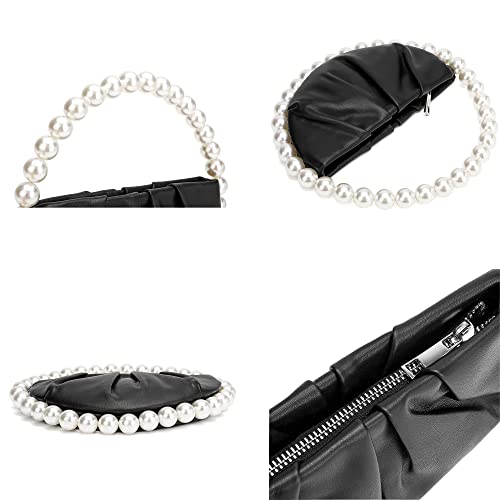 CARIEDO Pearl Soft Face Pleated Handbag Advanced Evening Bag Party Prom Bride Purse Phone Clutch Purse - Image 5