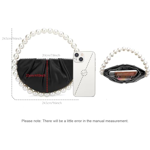 CARIEDO Pearl Soft Face Pleated Handbag Advanced Evening Bag Party Prom Bride Purse Phone Clutch Purse - Image 4