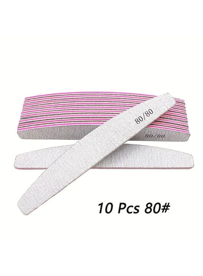 Pink 80 Grit 10pcs Acrylic Nail Files Washable Wear Resistant Sandpaper Polishing Tools - Image 1