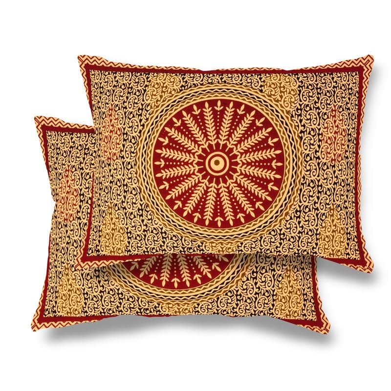 Furnofy 100% Cotton Traditional Jaipuri Print King Size Bedsheet (90x108 Inches) with 2 Matching Pillow Covers – Flat, Maroon - Image 5