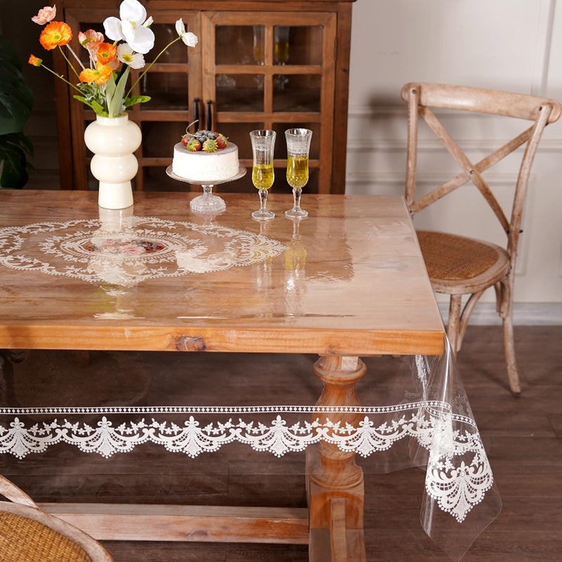 Artbloss Waterproof Clear Table Cover Protector, Vinyl Rectangle Table Cloth with Lace Pattern Oil Spill Proof Wipe Clean Plastic Tablecloths for Dining Tables (French Lace, 52 x 70 Inches) - Image 3
