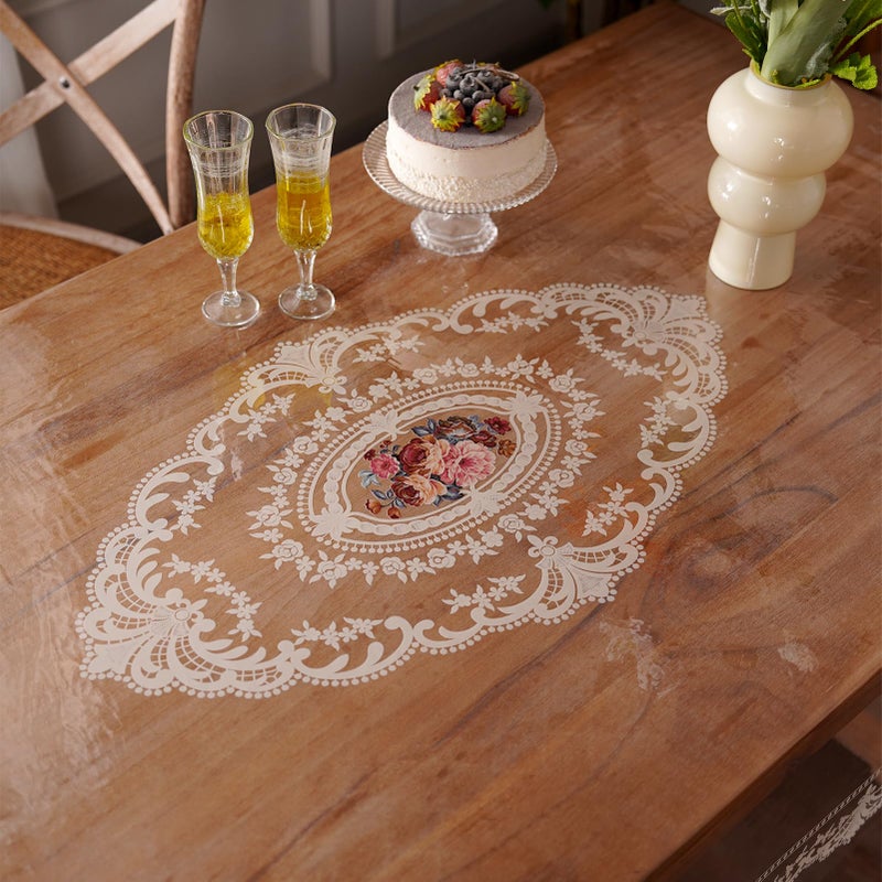 Artbloss Waterproof Clear Table Cover Protector, Vinyl Rectangle Table Cloth with Lace Pattern Oil Spill Proof Wipe Clean Plastic Tablecloths for Dining Tables (French Lace, 52 x 70 Inches) - Image 5
