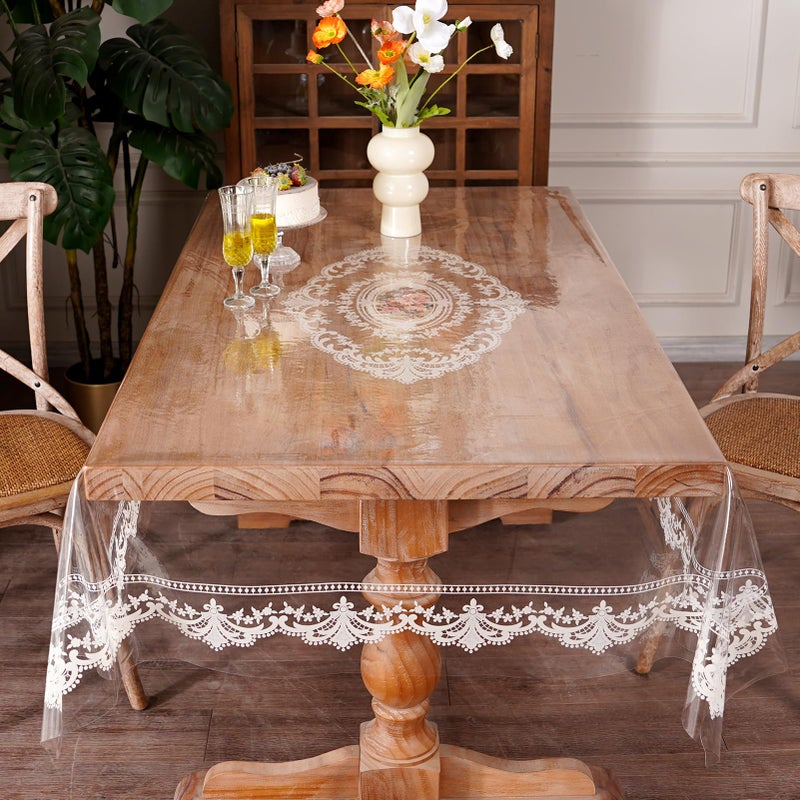 Artbloss Waterproof Clear Table Cover Protector, Vinyl Rectangle Table Cloth with Lace Pattern Oil Spill Proof Wipe Clean Plastic Tablecloths for Dining Tables (French Lace, 52 x 70 Inches) - Image 1