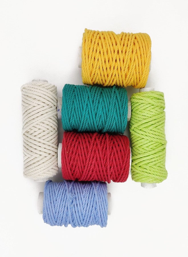 Bobbiny 3Ply Twisted Macrame Cotton Cord Dori (Each Color 4mm 10 Meter) Thread for Macrame DIY and Other Projects_Green,Sea Green,M Yellow,Red,Sky,Off White. - Image 2