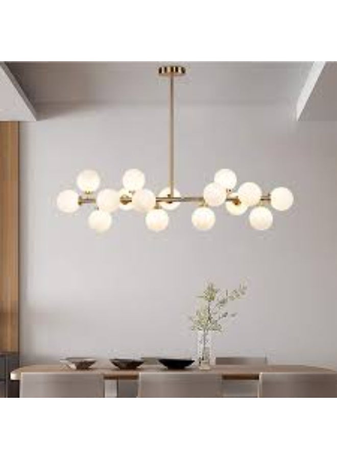 ALMIFTAH Modern Globe Chandelier – 12-Light Gold Linear Pendant Light for Dining Room, Living Room, or Kitchen Island – Mid-Century Contemporary Ceiling Fixture with Frosted Glass Globes - Image 1