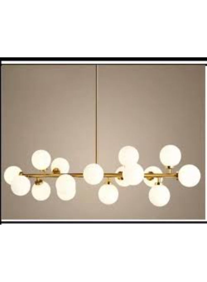 ALMIFTAH Modern Globe Chandelier – 12-Light Gold Linear Pendant Light for Dining Room, Living Room, or Kitchen Island – Mid-Century Contemporary Ceiling Fixture with Frosted Glass Globes - Image 2