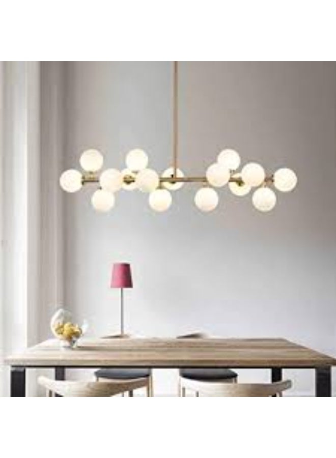 ALMIFTAH Modern Globe Chandelier – 12-Light Gold Linear Pendant Light for Dining Room, Living Room, or Kitchen Island – Mid-Century Contemporary Ceiling Fixture with Frosted Glass Globes - Image 4