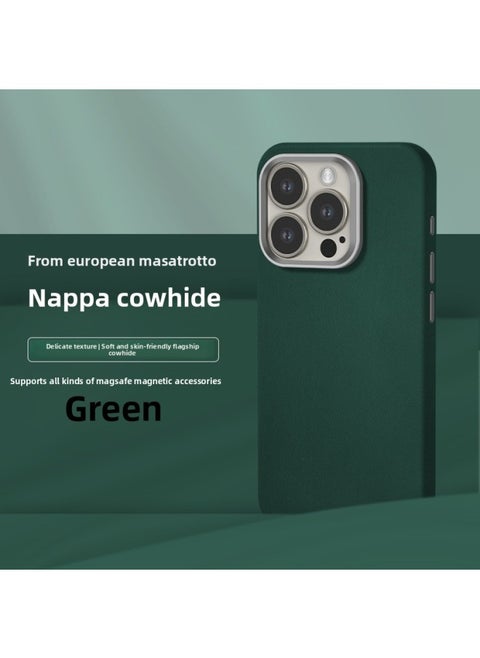 All-inclusive Fine Leather Case MagSafe Magnetic Application IPhone14pro Max Apple 15 Phone Case 13 Solid Color-Color:XYM Fine Dermatoglyphic Green-Applicable Model:14plus (without Packaging)