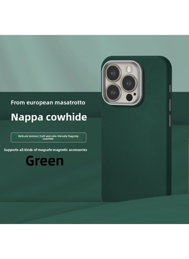 Generic - All-inclusive Fine Leather Case MagSafe Magnetic Application IPhone14pro Max Apple 15 Phone Case 13 Solid Color-Color:XYM Fine Dermatoglyphic Green-Applicable Model:14plus (without Packaging) - Image 1