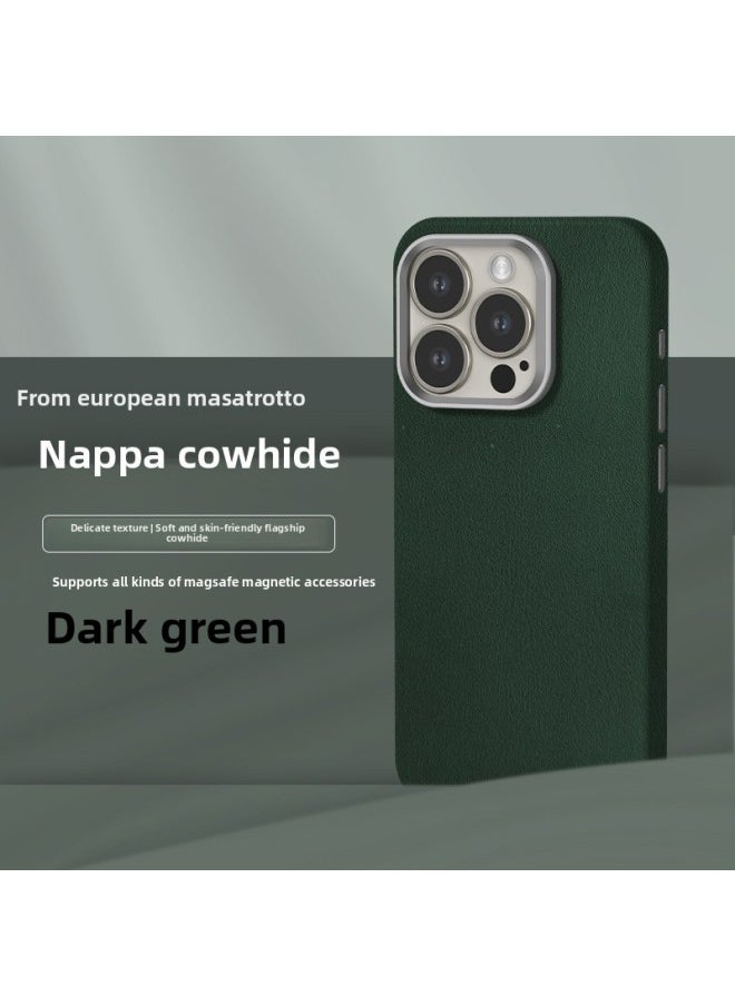 Generic - All-inclusive Fine Leather Case MagSafe Magnetic Application IPhone14pro Max Apple 15 Phone Case 13 Solid Color-Color:XYM Fine Dermatoglyphic Green-Applicable Model:14plus (without Packaging) - Image 1