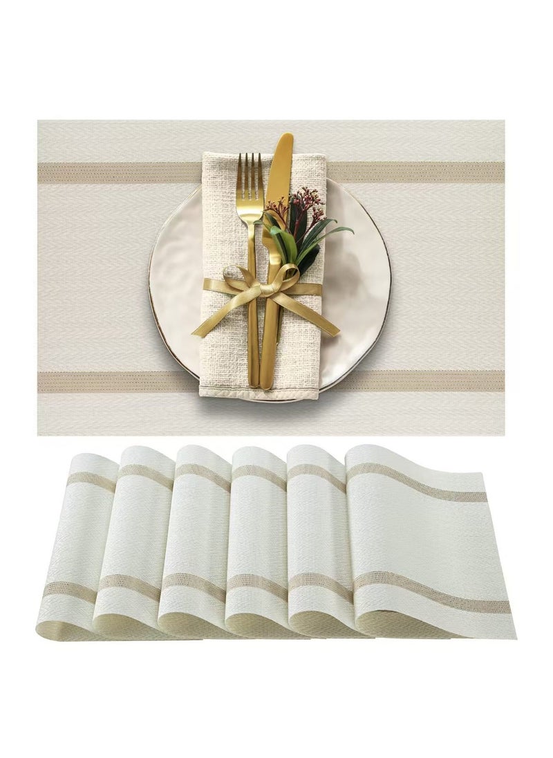 DELGREEN White Placemats Set of 6 - Washable Easy Clean Vinyl Placemats - Heat Resistant PVC Place Mats - Table Mats for Dining Table (White Gold Arrow Pattern)  - Image 2