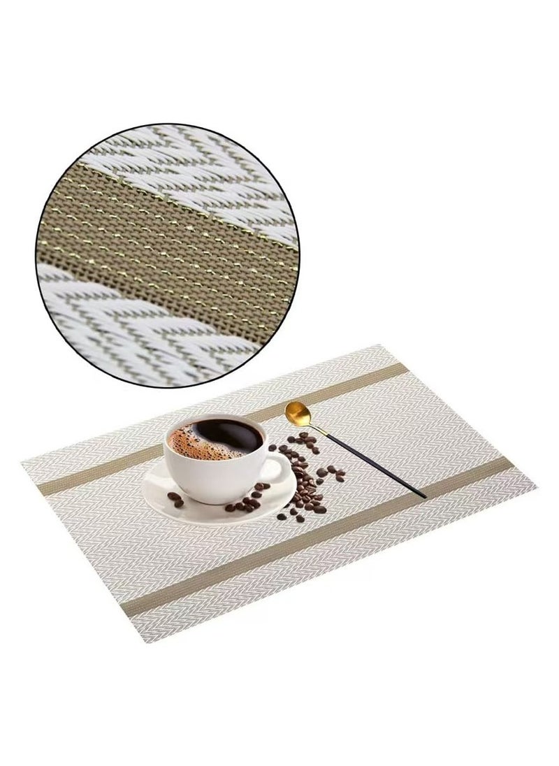 DELGREEN White Placemats Set of 6 - Washable Easy Clean Vinyl Placemats - Heat Resistant PVC Place Mats - Table Mats for Dining Table (White Gold Arrow Pattern)  - Image 3