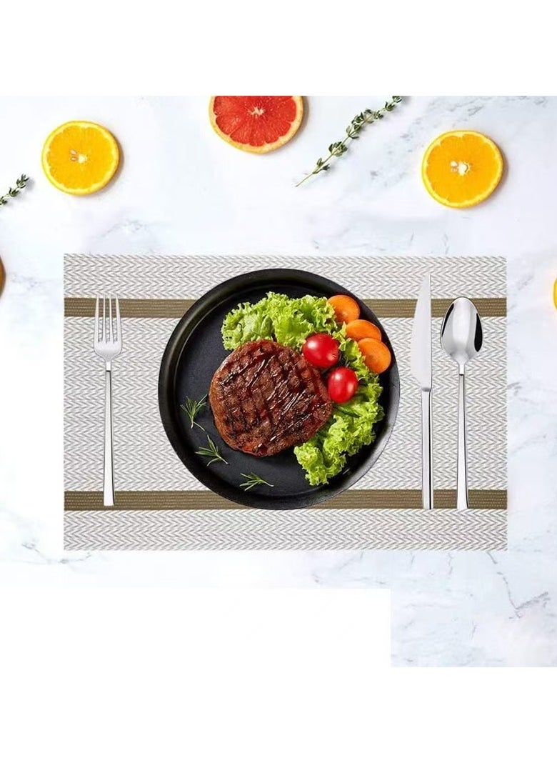 DELGREEN White Placemats Set of 6 - Washable Easy Clean Vinyl Placemats - Heat Resistant PVC Place Mats - Table Mats for Dining Table (White Gold Arrow Pattern)  - Image 4