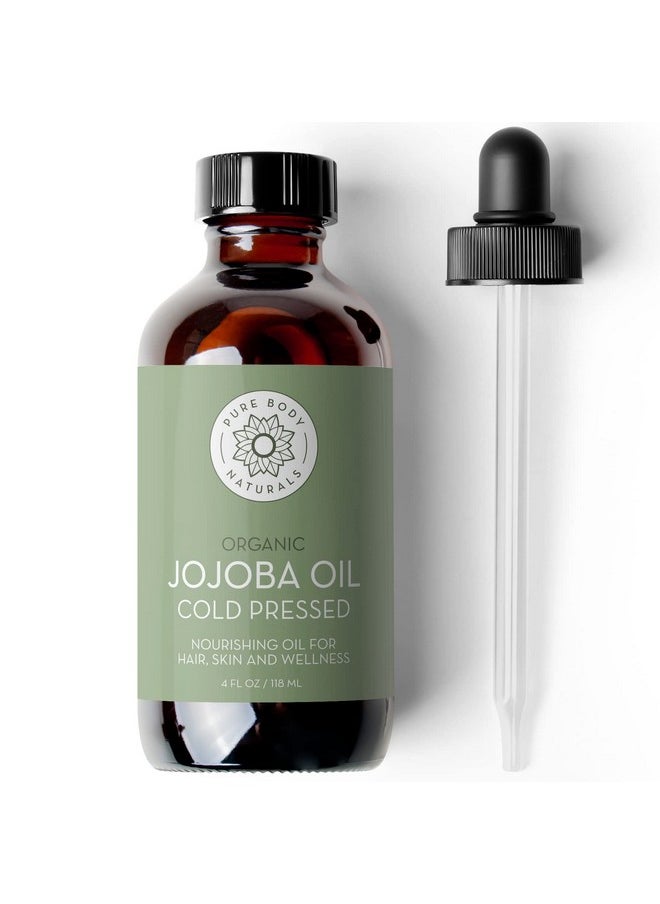 PURE BODY NATURALS Pure Body Naturals Organic Jojoba Oil, 4 Fl Oz - 100% Pure, Organic, Cold Pressed Jojoba Oil for Skin, Face, Nails and Hair Growth - Carrier Oil for Mixing Essential Oils  - Image 1