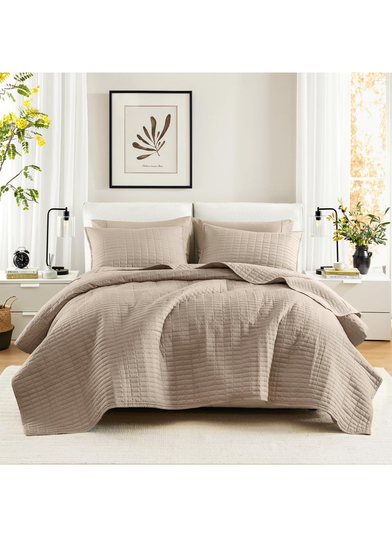 Comfort Spaces Comfort Spaces Kienna Quilt SetLuxury Double Sided Stitching Design Summer Blanket Lightweight Soft All Season Bedding Layer Matching Sham Taupe Coverlet King 104x90 3 Piece 
