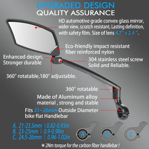 BriskMore Bike Handlebar Mirrors 1 Pair, High–Definition Convex Scratch Resistant Glass Lens,Safe Rearview Bicycle Mirrors(Right And Left Side) BT-016 - Image 3
