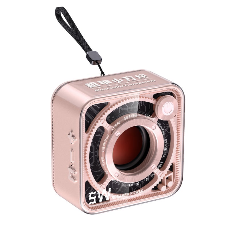New Transparent Mech Mini Bluetooth Speaker DW12 Pink 