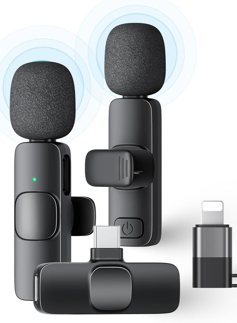 XiuWoo Wireless Microphone, Dual Wireless Mics with Noise Cancelling, Plug & Play for iPhone and Type-C Devices, 2.4GHz, Ideal for Video Recording, Interviews, and Vlogging - Image 1