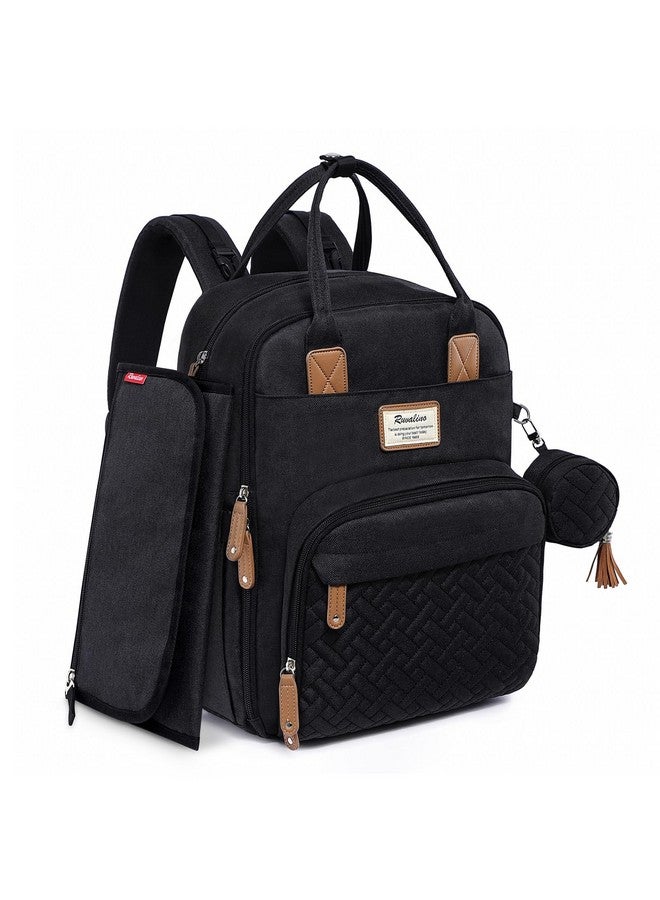 RUVALINO Diaper Bag Backpack, Multifunction Travel Pack Maternity Baby Changing Bags, Large Capacity, Waterproof, Black - Image 1
