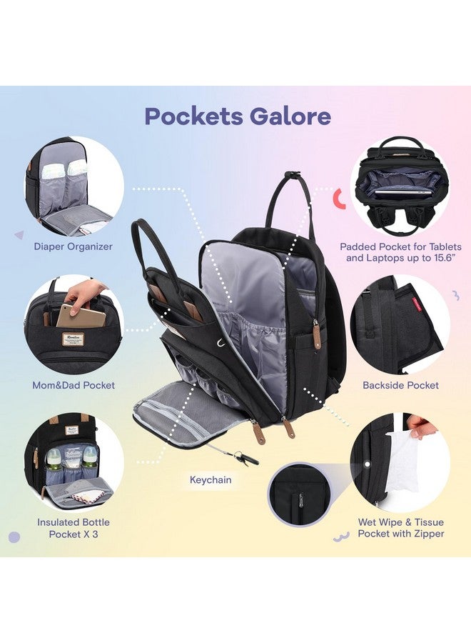 RUVALINO Diaper Bag Backpack, Multifunction Travel Pack Maternity Baby Changing Bags, Large Capacity, Waterproof, Black - Image 3