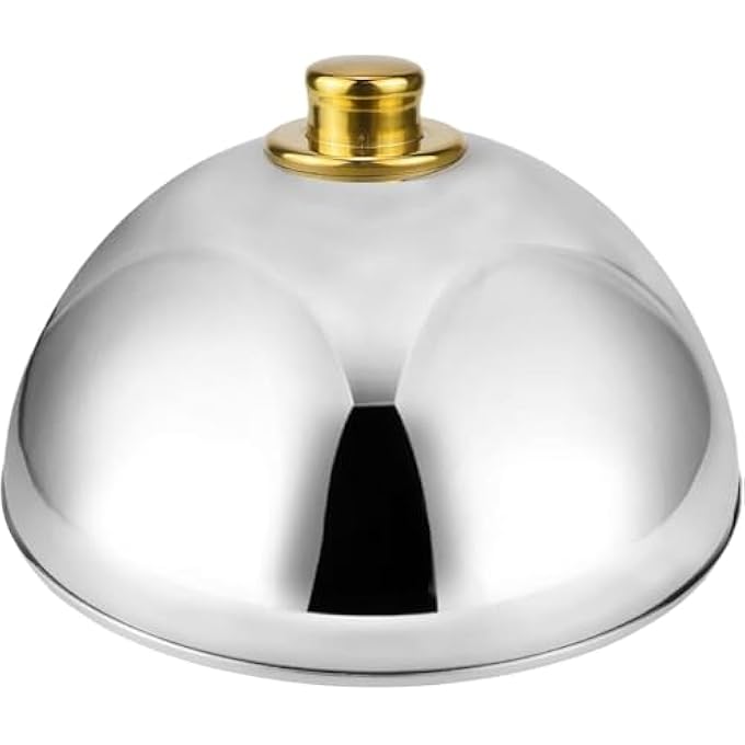 BS Stainless Steel Dome Cover  3232175 Cm HeavyDuty Buffet Cloche Lid For Food Warmers  Chafing Dishes Durable Serving Cover For Hotels  Banquets Silver  Gold Knob 32X32X175 Cm - Image 2