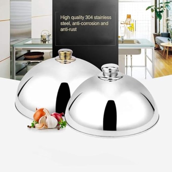 BS Stainless Steel Dome Cover  3232175 Cm HeavyDuty Buffet Cloche Lid For Food Warmers  Chafing Dishes Durable Serving Cover For Hotels  Banquets Silver  Gold Knob 32X32X175 Cm - Image 3