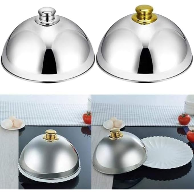 BS Stainless Steel Dome Cover  3232175 Cm HeavyDuty Buffet Cloche Lid For Food Warmers  Chafing Dishes Durable Serving Cover For Hotels  Banquets Silver  Gold Knob 32X32X175 Cm - Image 5