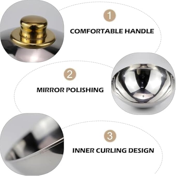 BS Stainless Steel Dome Cover  3232175 Cm HeavyDuty Buffet Cloche Lid For Food Warmers  Chafing Dishes Durable Serving Cover For Hotels  Banquets Silver  Gold Knob 32X32X175 Cm - Image 4
