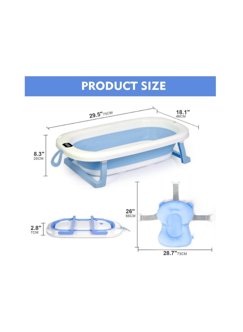 SKY-TOUCH Baby Foldable Bathing Tubs with Soft Bathmat Cushion & Thermometer, NewBorn Babybath Tub with Drain Hole, Non-Slip Support Leg for 0-6 Years Boy Girl - Image 3